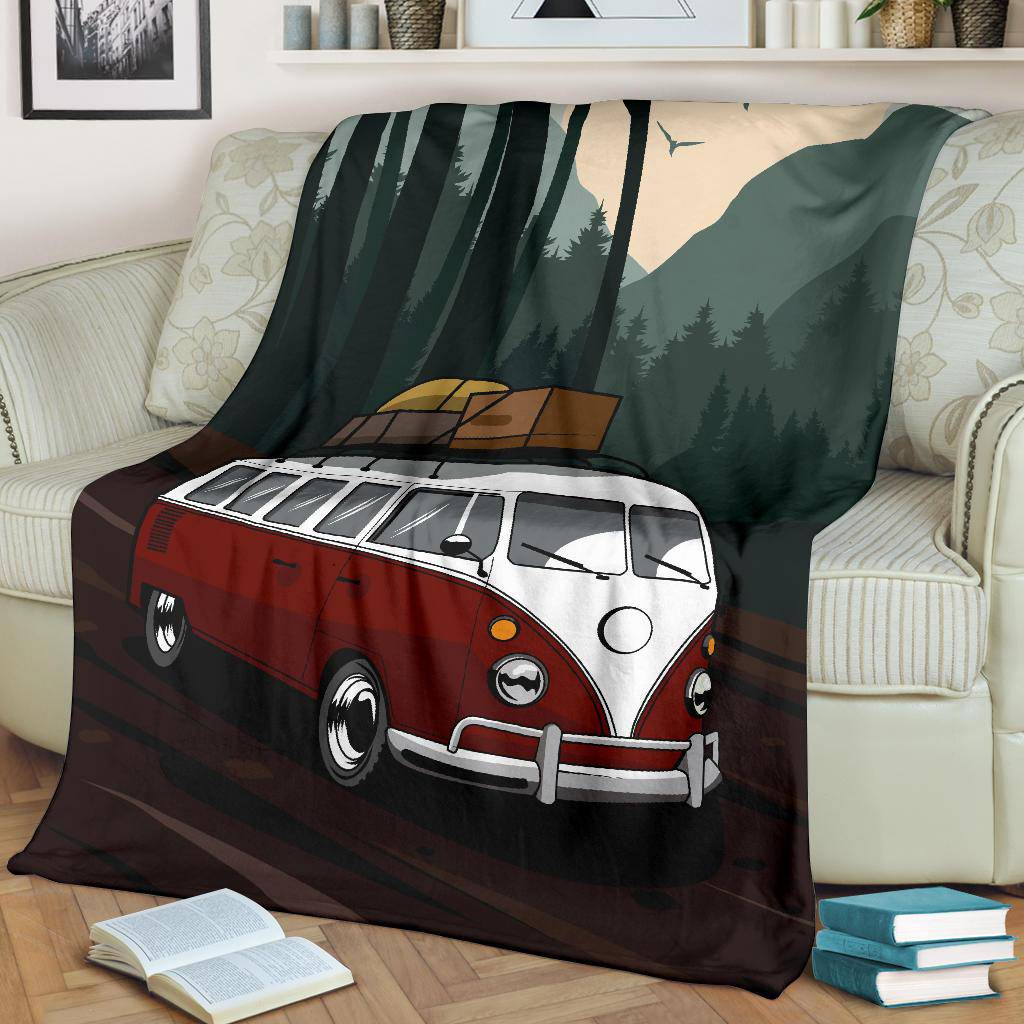 Forest Vacation Van Cartoon Premium Blanket - Top Content | POD Collection | Free Shipping