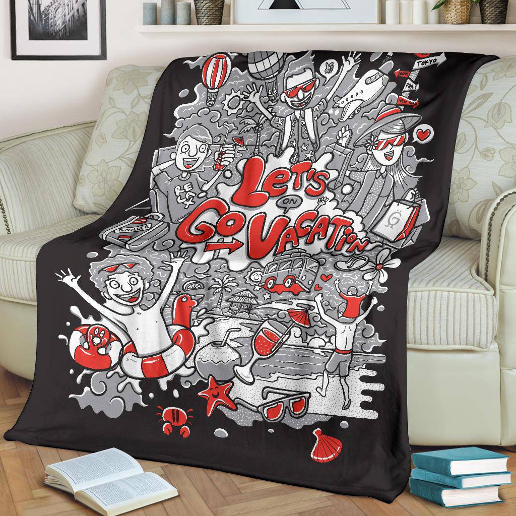 Let's Go On Vacation Premium Blanket, Cool Cartoon Travel Gift - Top Content | POD Collection | Free Shipping