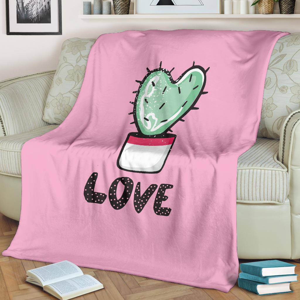 Love Cactus, Heart Shape Plant Lover Pink Art Premium Blanket - Top Content | POD Collection | Free Shipping