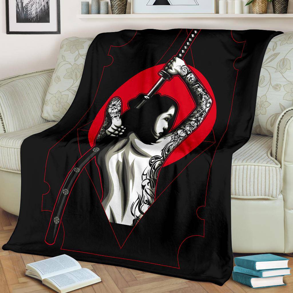 Samurai Woman Tattoo Japan Sword Red Sun Premium Blanket - Top Content | POD Collection | Free Shipping