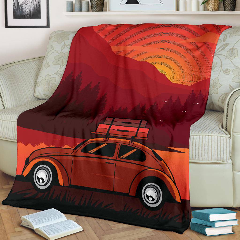 Classic Car Adventure Sunset Cartoon Premium Blanket - Top Content | POD Collection | Free Shipping