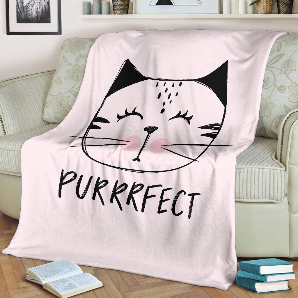 Purrrfect Cute Cat Drawing Illustration Premium Blanket - Top Content | POD Collection | Free Shipping