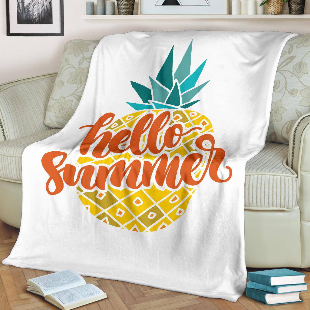 Pineapple Hello Summer Quotes Premium Blanket - Top Content | POD Collection | Free Shipping