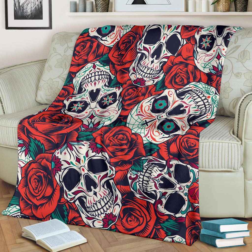 DÃ­a De Muertos Skull Roses Pattern Premium Blanket - Top Content | POD Collection | Free Shipping