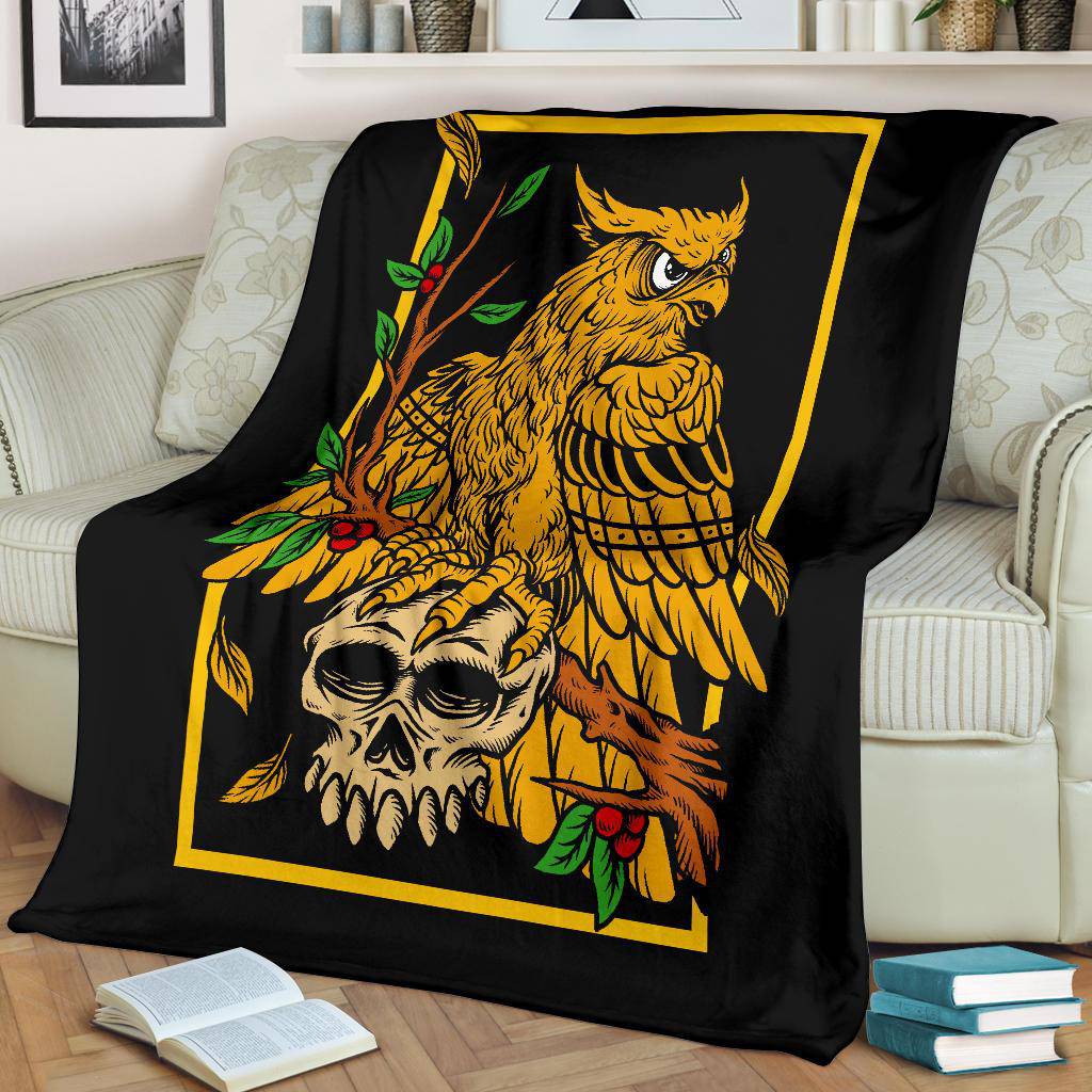 Hand Drawing Eagle Skull Head Illustration Premium Blanket - Top Content | POD Collection | Free Shipping