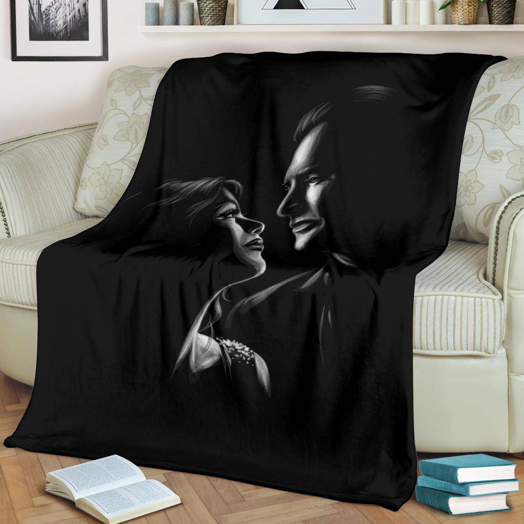 Romantic Couple With Beautiful Love Look Premium Blanket Illustration - Top Content | POD Collection | Free Shipping