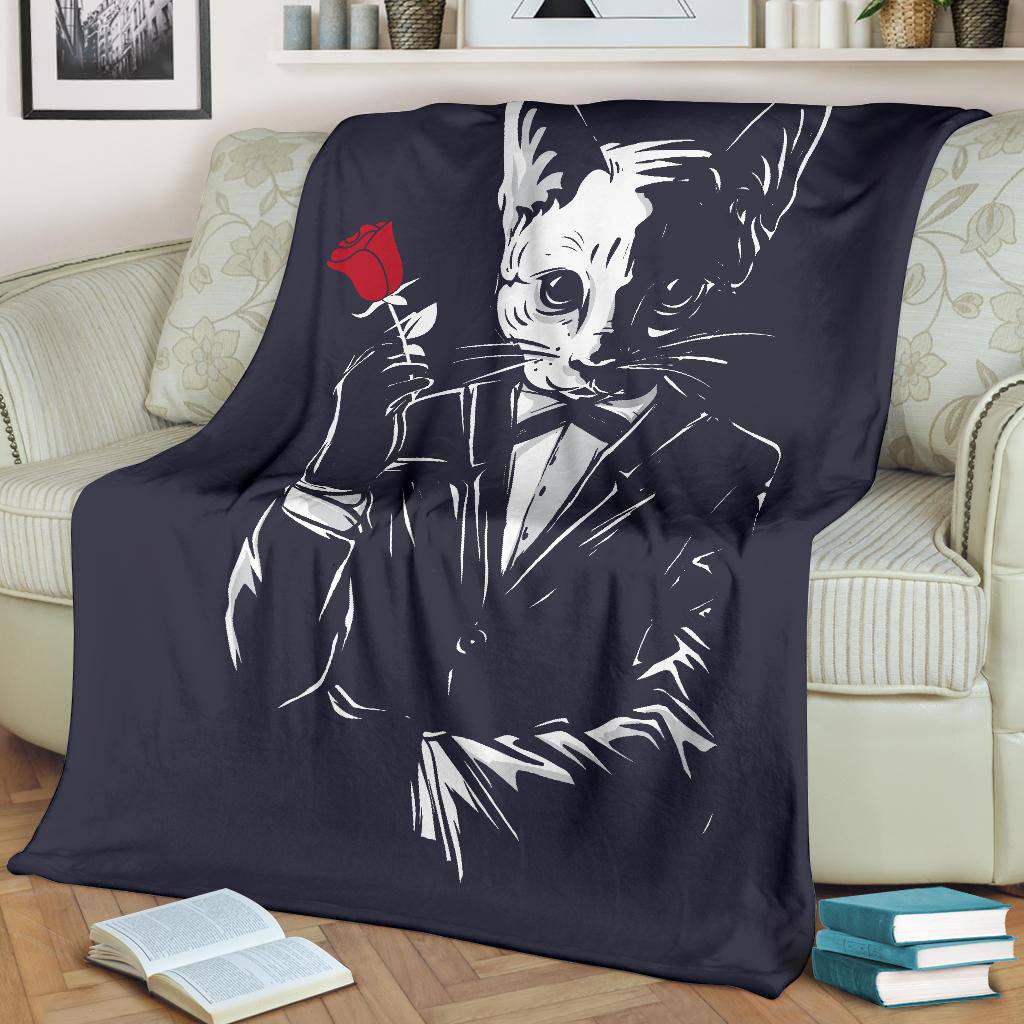 Mafia Gangster Cat Holding Red Rose Premium Blanket - Top Content | POD Collection | Free Shipping