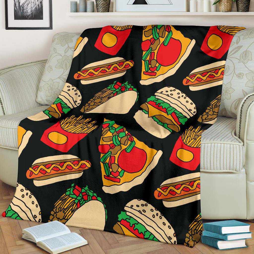 Fast Food Pizza Tacos Burger  Fries Hotdog Premium Blanket - Top Content | POD Collection | Free Shipping