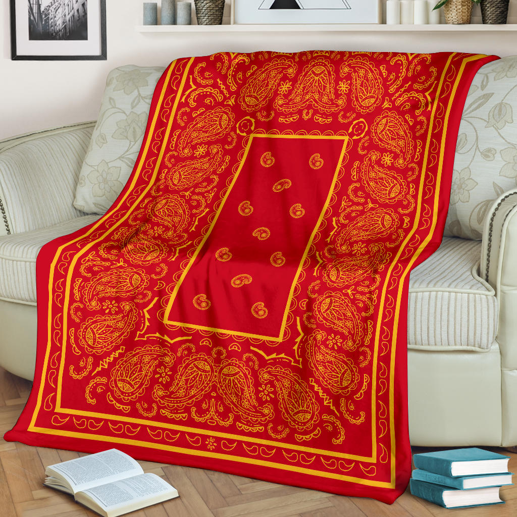 Ultra Plush Red and Gold Bandana Throw Blanket