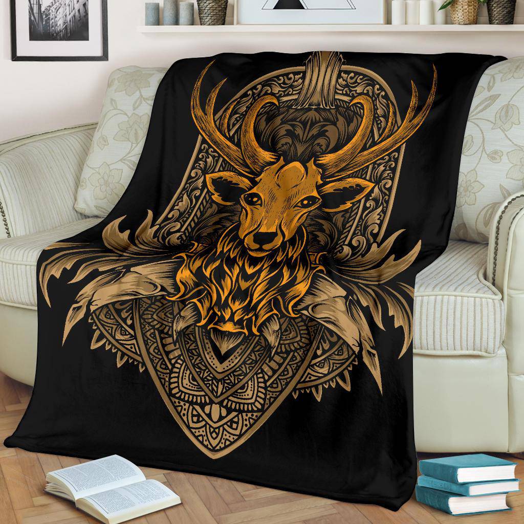 Vintage Golden Deer Head Ornaments Premium Blanket - Top Content | POD Collection | Free Shipping