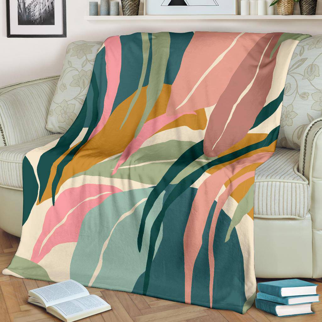 Colorful Leaves Plant Green Hand Drawn Premium Blanket - Top Content | POD Collection | Free Shipping