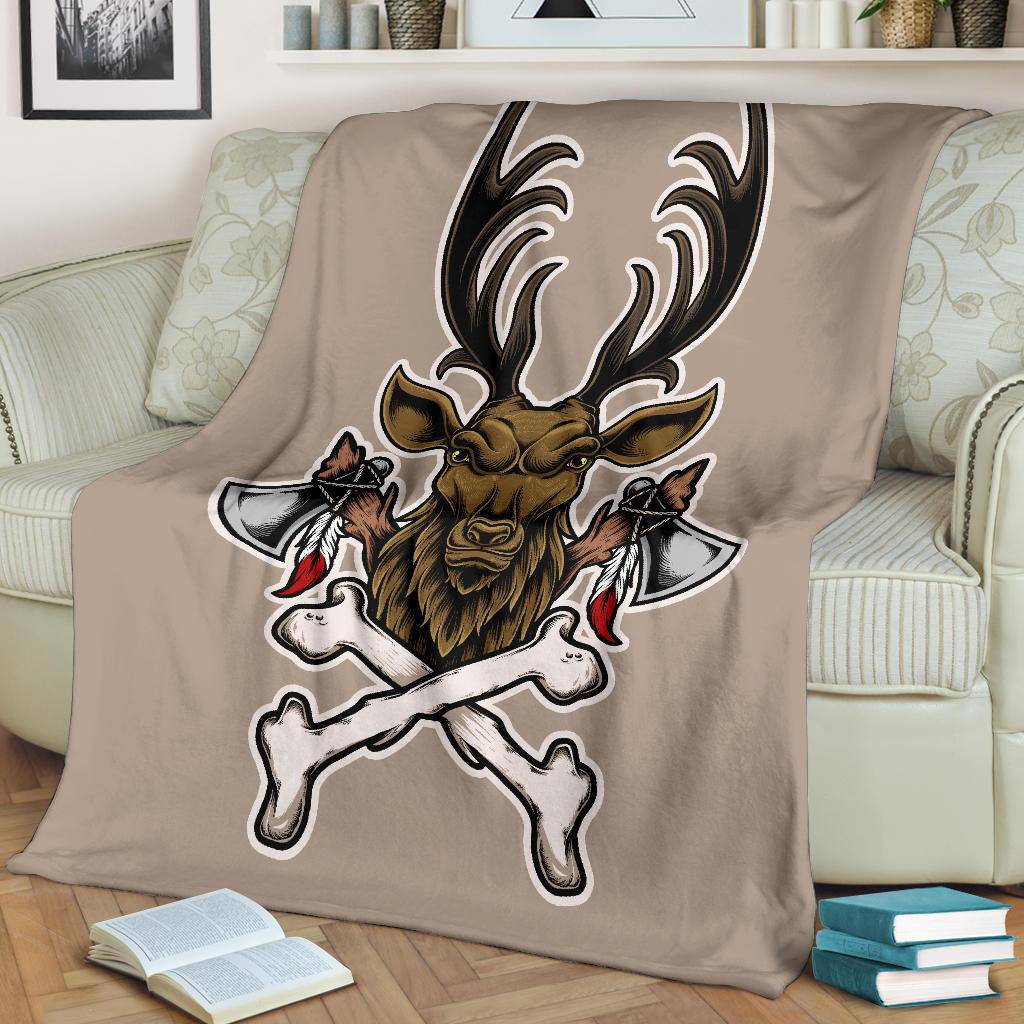 Vintage Deer Bone Axe Cartoon Illustration  Premium Blanket - Top Content | POD Collection | Free Shipping