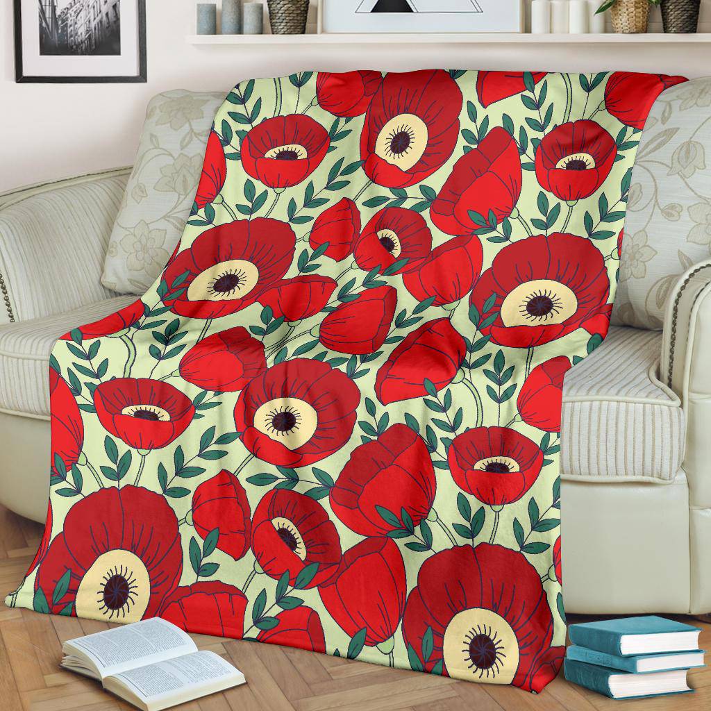 Beautiful Poppie Flowers Plants Premium Blanket - Top Content | POD Collection | Free Shipping