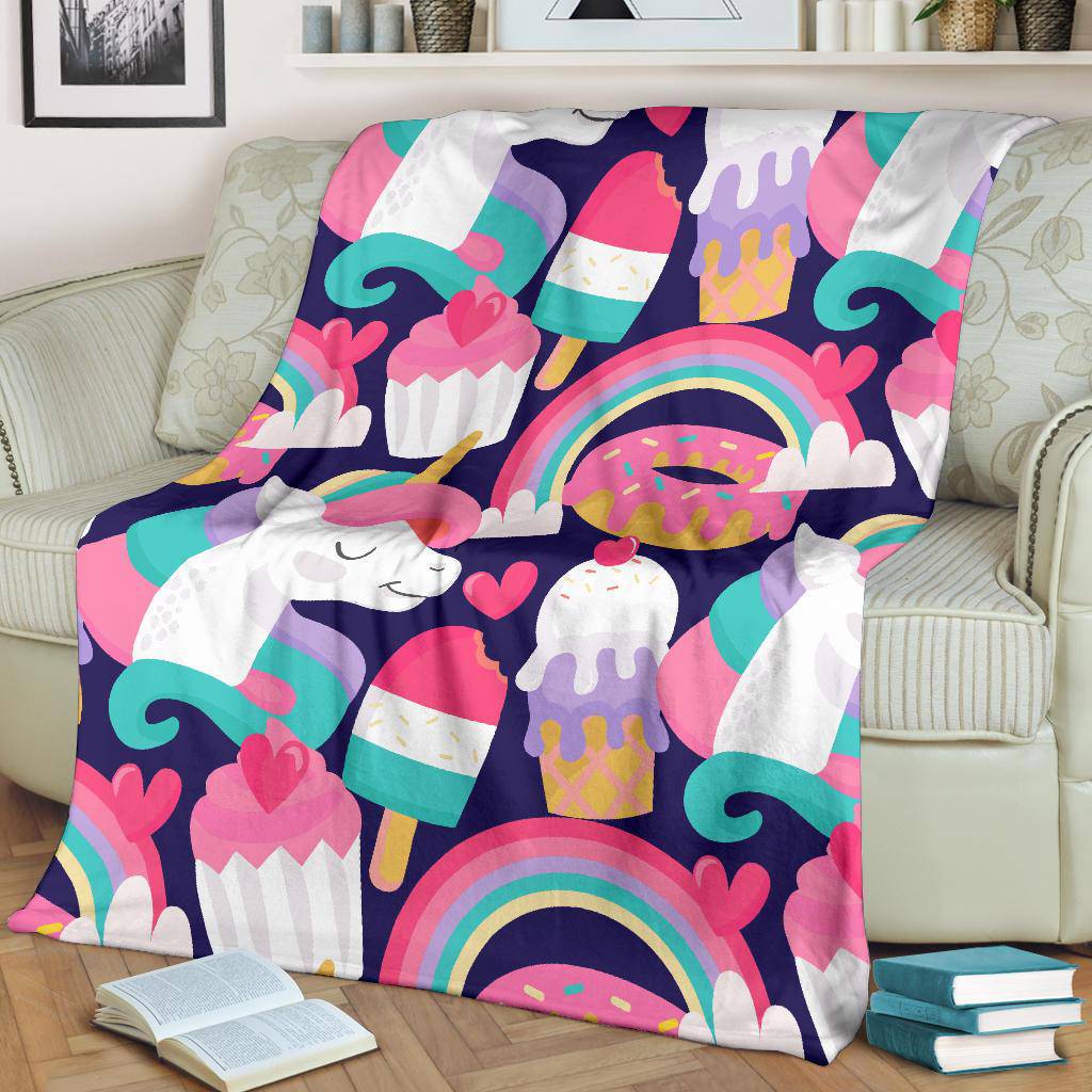 Unicorn Ice Cream Muffins Donuts Cartoon Premium Blanket - Top Content | POD Collection | Free Shipping