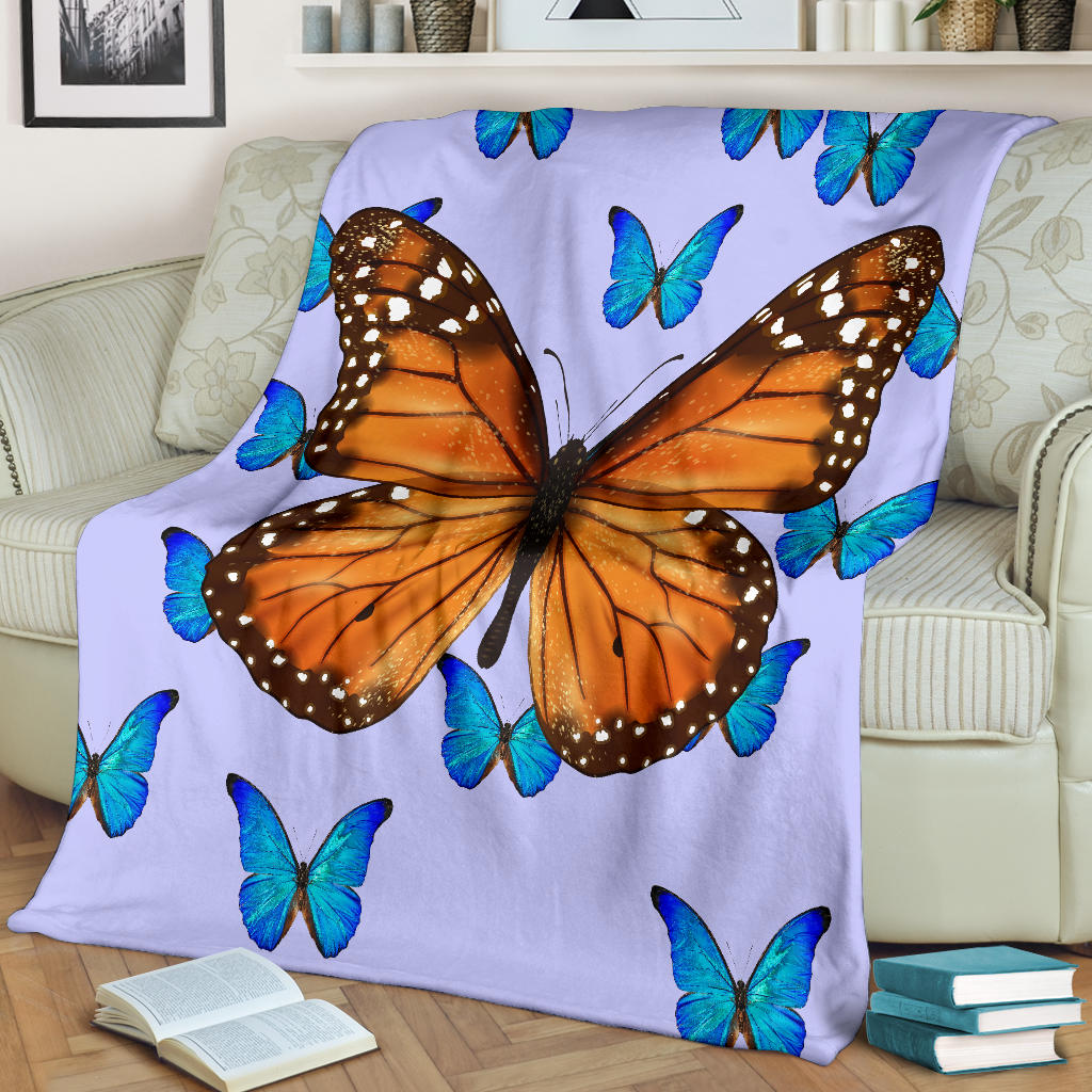 big butterfly with blue butterflies blanket - Top Content | POD Collection | Free Shipping