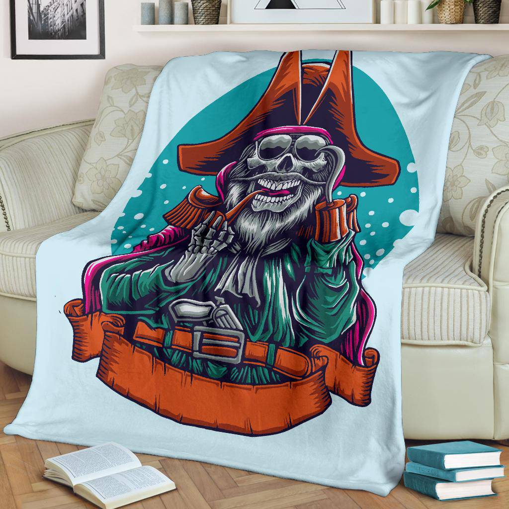 Pirate Skeleton, Smoking Skull Head Premium Blanket - Top Content | POD Collection | Free Shipping