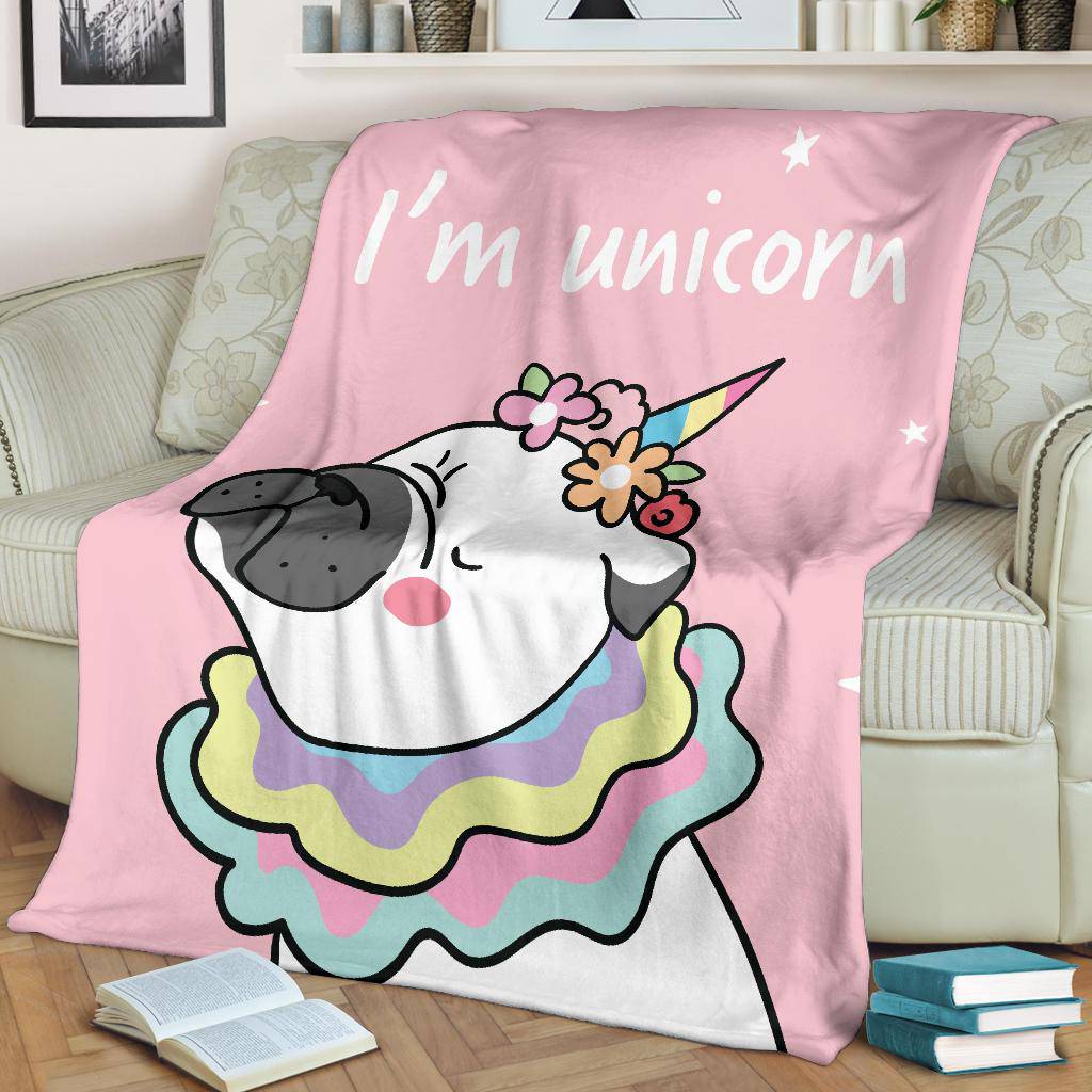 Pug Dog Unicorn and Wreath on the head Cartoon Premium Blanket - Top Content | POD Collection | Free Shipping