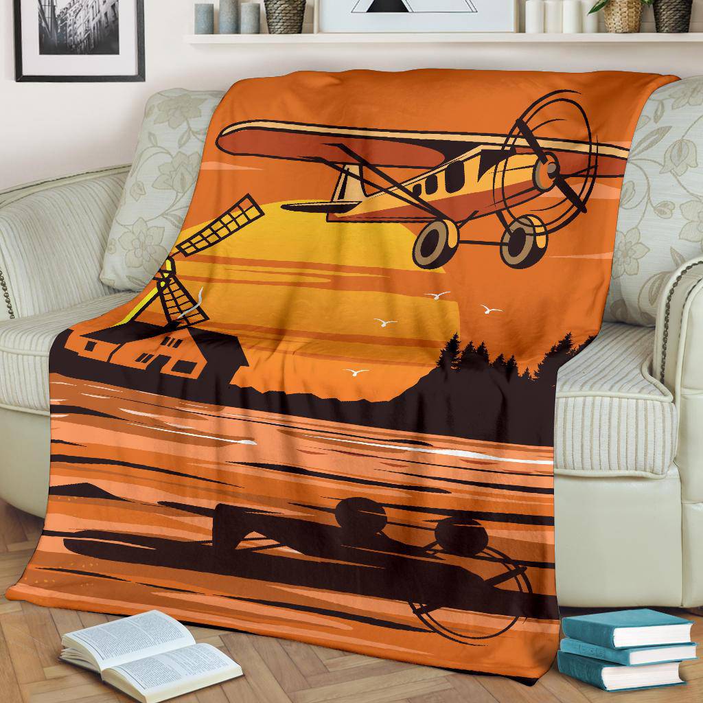 Sunset Plane Cartoon Premium Blanket - Top Content | POD Collection | Free Shipping