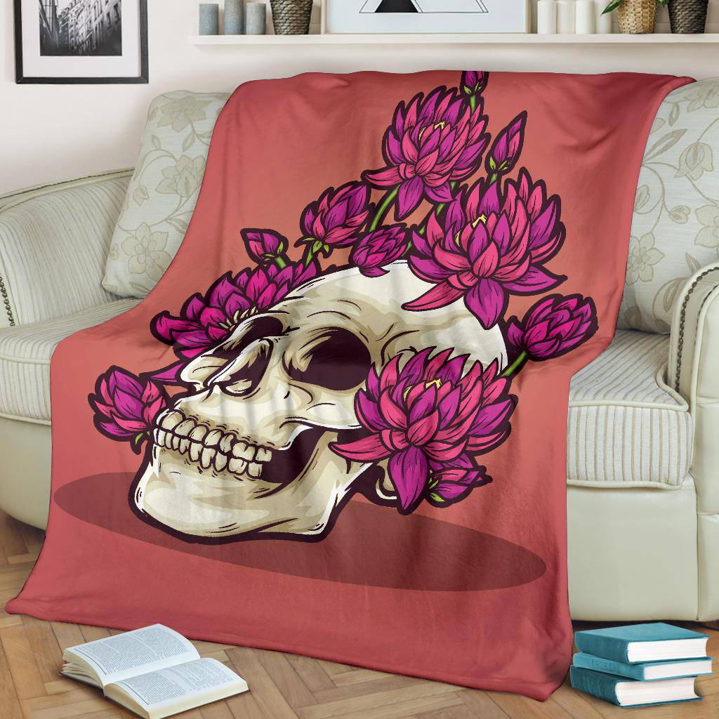 Dead Skeleton Skull Head with Blooming Flowers Premium Blanket - Top Content | POD Collection | Free Shipping