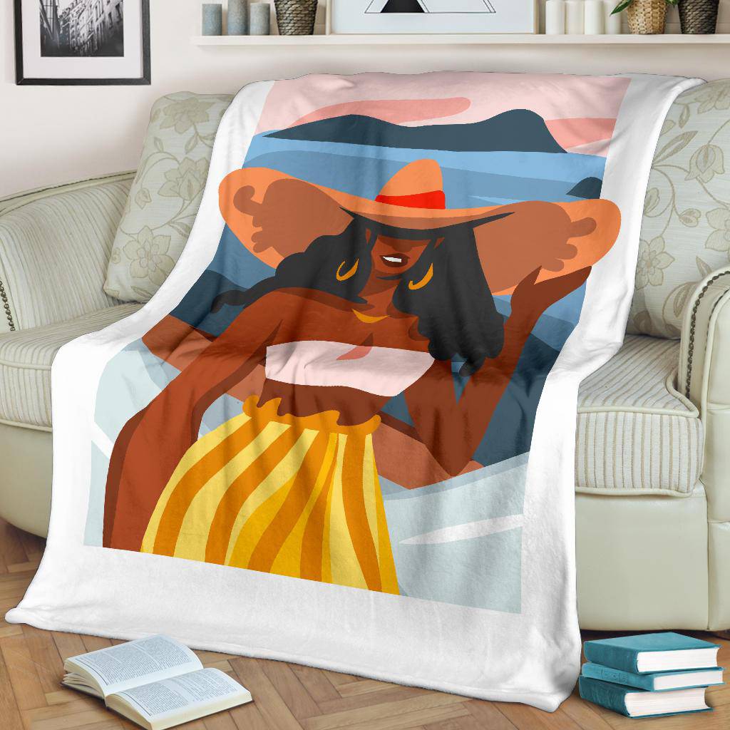 Hand Drawn Cartoon, Happy Woman, Summer Premium Blanket - Top Content | POD Collection | Free Shipping