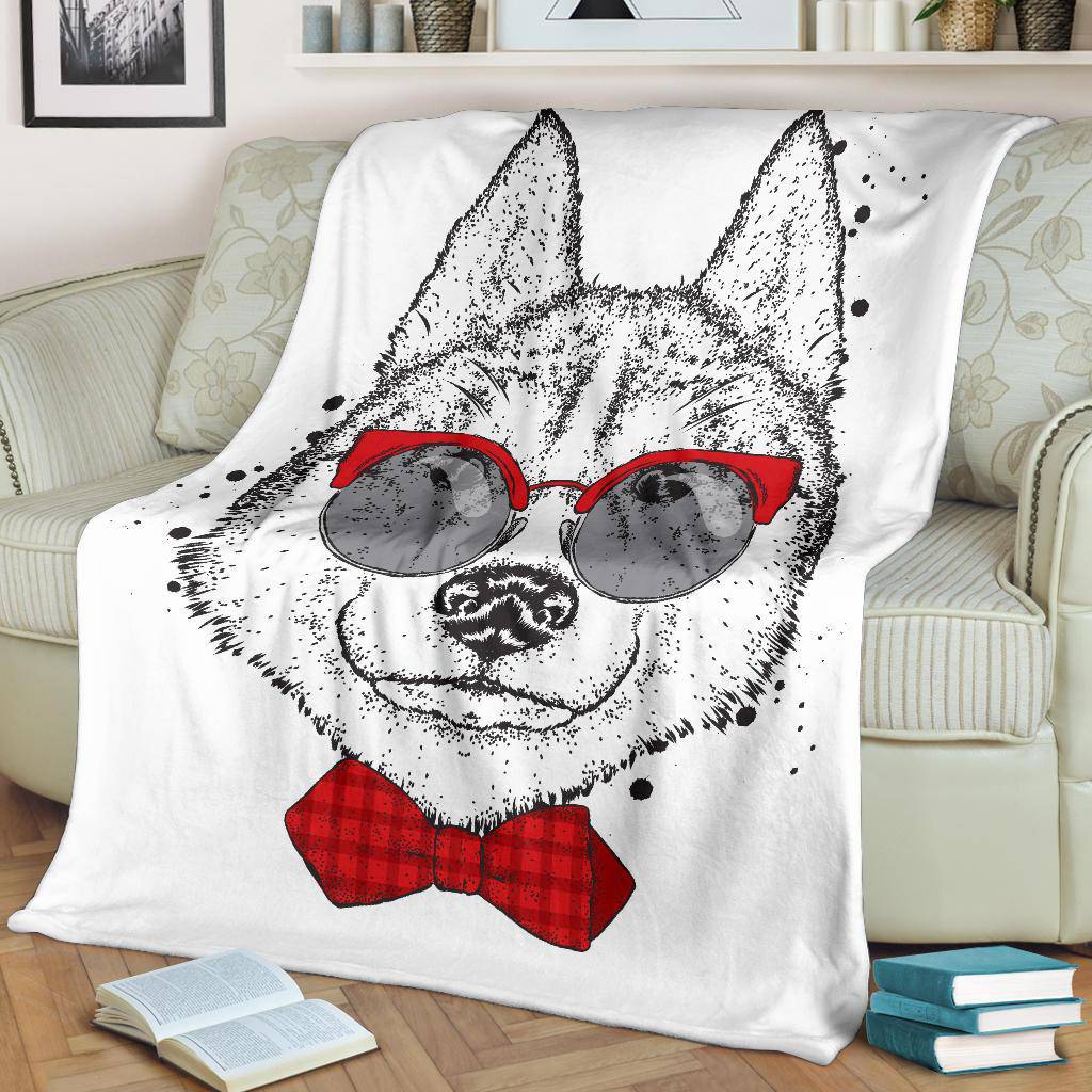 Husky Dog with Heart Sunglasses Valentines day Premium Blanket - Top Content | POD Collection | Free Shipping