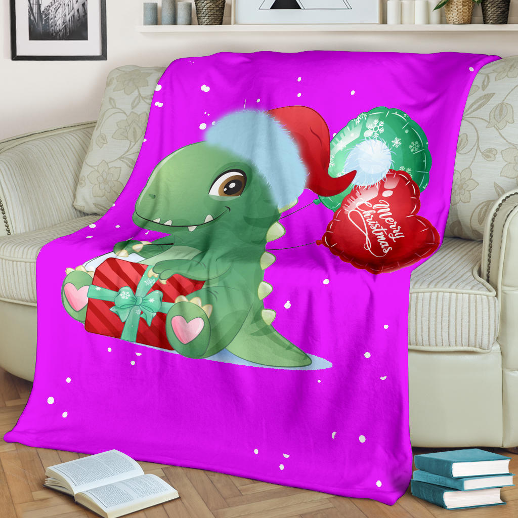 cute dinosaur merry christmas baloon pink blanket - Top Content | POD Collection | Free Shipping