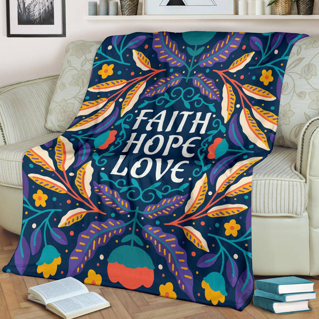 Faith Hope Love Floral Background Premium Blanket - Top Content | POD Collection | Free Shipping