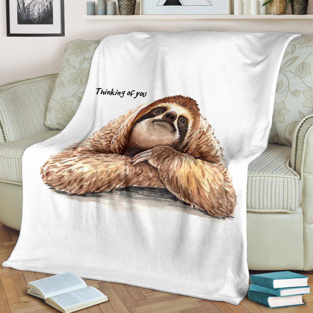 Sloth Hand Drawn Illustration Premium Blanket, Thinking Of You Quote - Top Content | POD Collection | Free Shipping