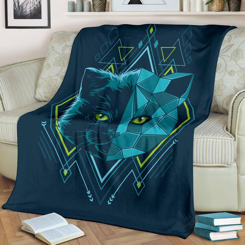 Blue Kitten Head Geometry Premium Blanket - Top Content | POD Collection | Free Shipping