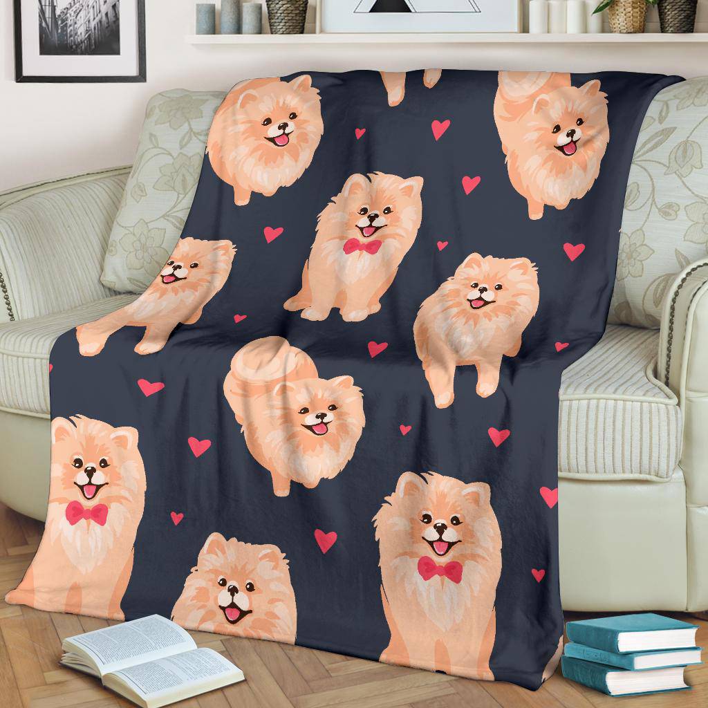 Pomeranian Spitz Puppy Cartoon Pattern Background Premium Blanket - Top Content | POD Collection | Free Shipping