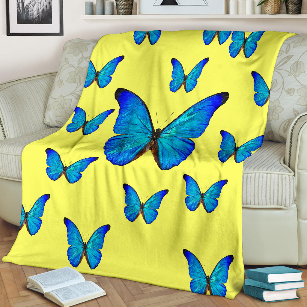 yellow with blue butterflies blanket - Top Content | POD Collection | Free Shipping