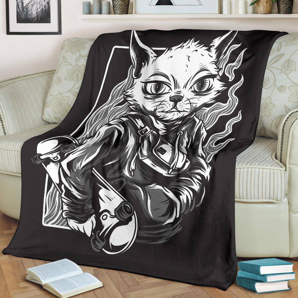 Cool Skater Cat Cartoon Premium Blanket - Top Content | POD Collection | Free Shipping