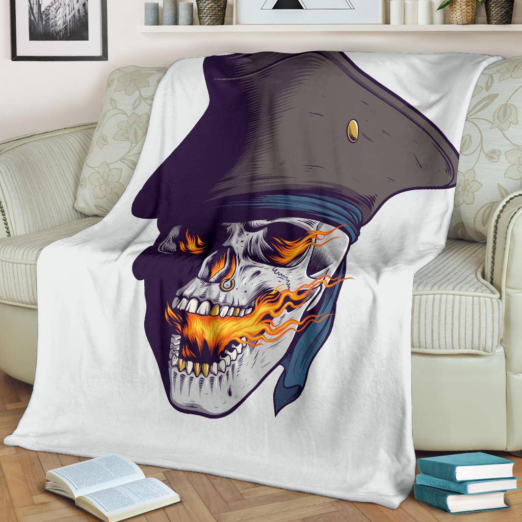 Fire Breathing Skull Pirate Art Premium Blanket - Top Content | POD Collection | Free Shipping