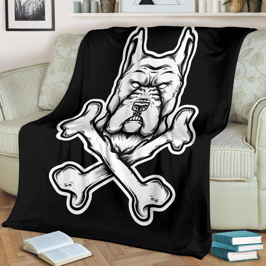 Illustration of Pitbull Dog Head Bones Premium Blanket - Top Content | POD Collection | Free Shipping