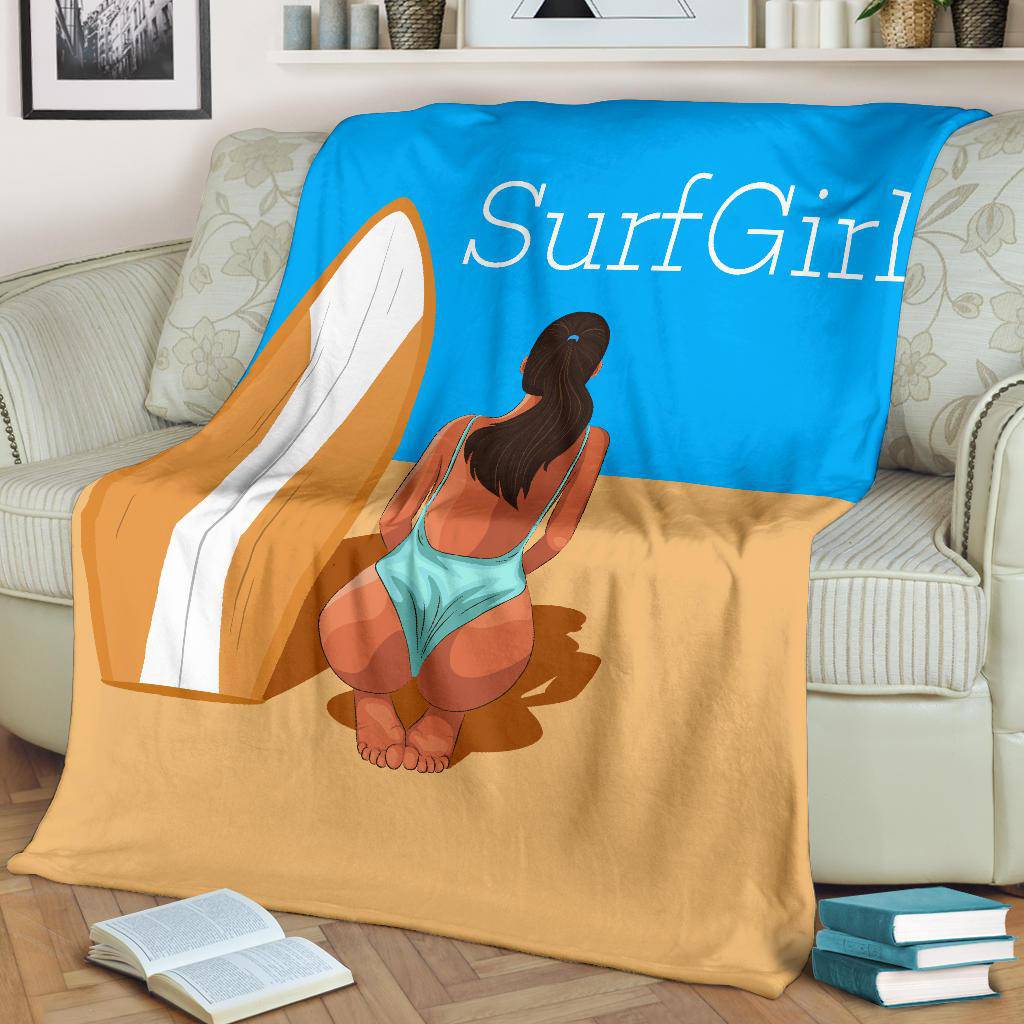 Surf Girl Beach Sand Cartoon Premium Blanket - Top Content | POD Collection | Free Shipping