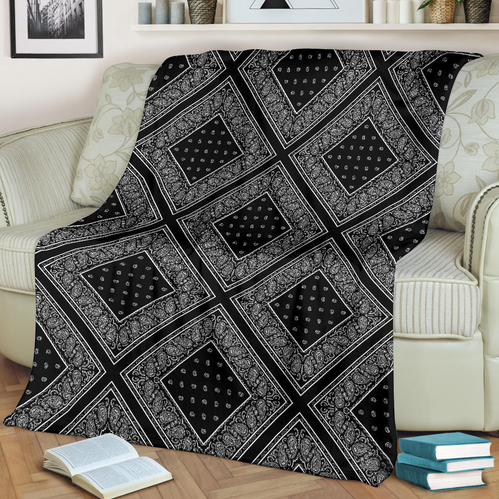 Ultra Plush Black Bandana Patch Throw Blanket