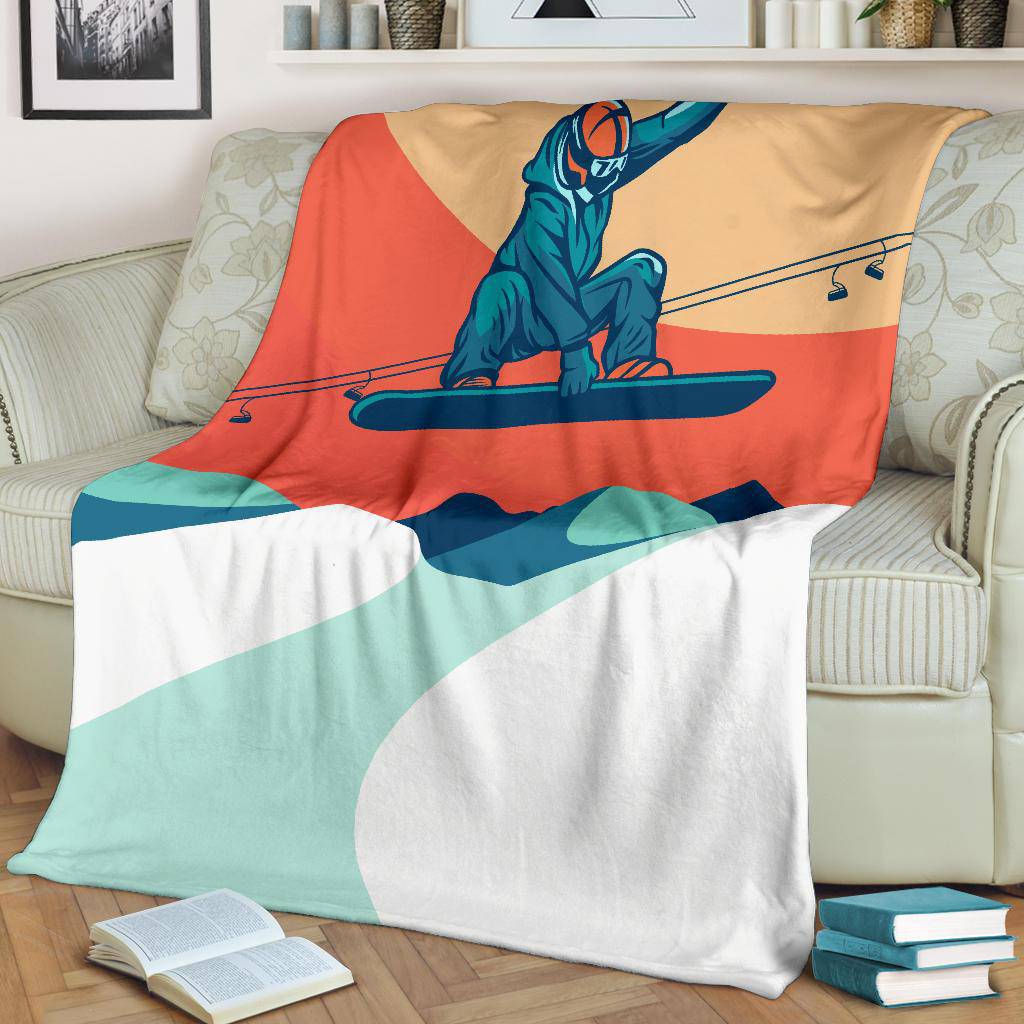 Flying Vintage Snowboarding Cartoon Illustration Premium Blanket - Top Content | POD Collection | Free Shipping