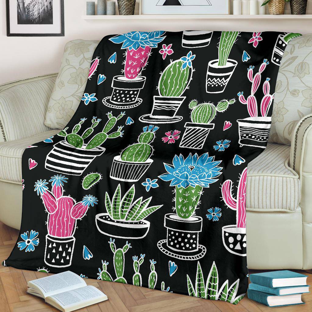 Colorful Plant Cactus and Cucculent Hand Drawn Pattern Premium Blanket - Top Content | POD Collection | Free Shipping