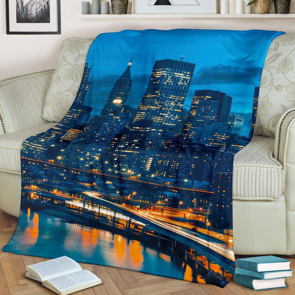 Skyline Downtown New York USA City Lights Night Sky Premium Blanket - Top Content | POD Collection | Free Shipping