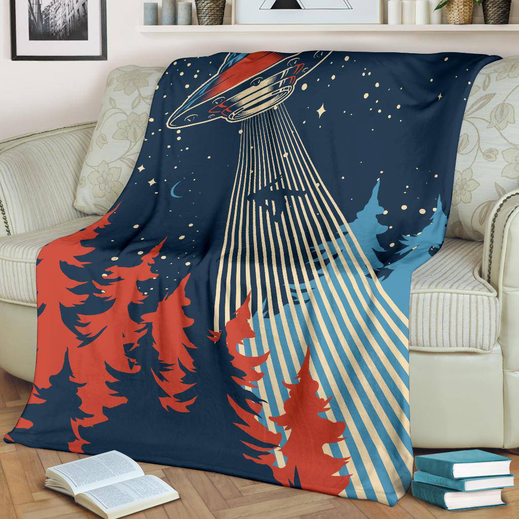 UFO Man Abduction Alien Space Ship Night Premium Blanket - Top Content | POD Collection | Free Shipping