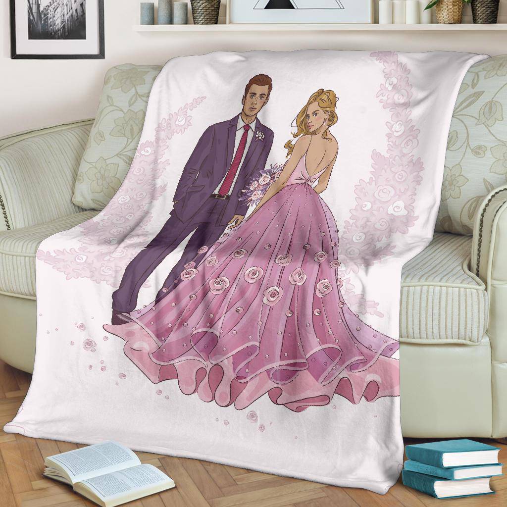 Hand Drawn Couple on a Wedding Day, Beautiful Wedding Gift Premium Blanket - Top Content | POD Collection | Free Shipping