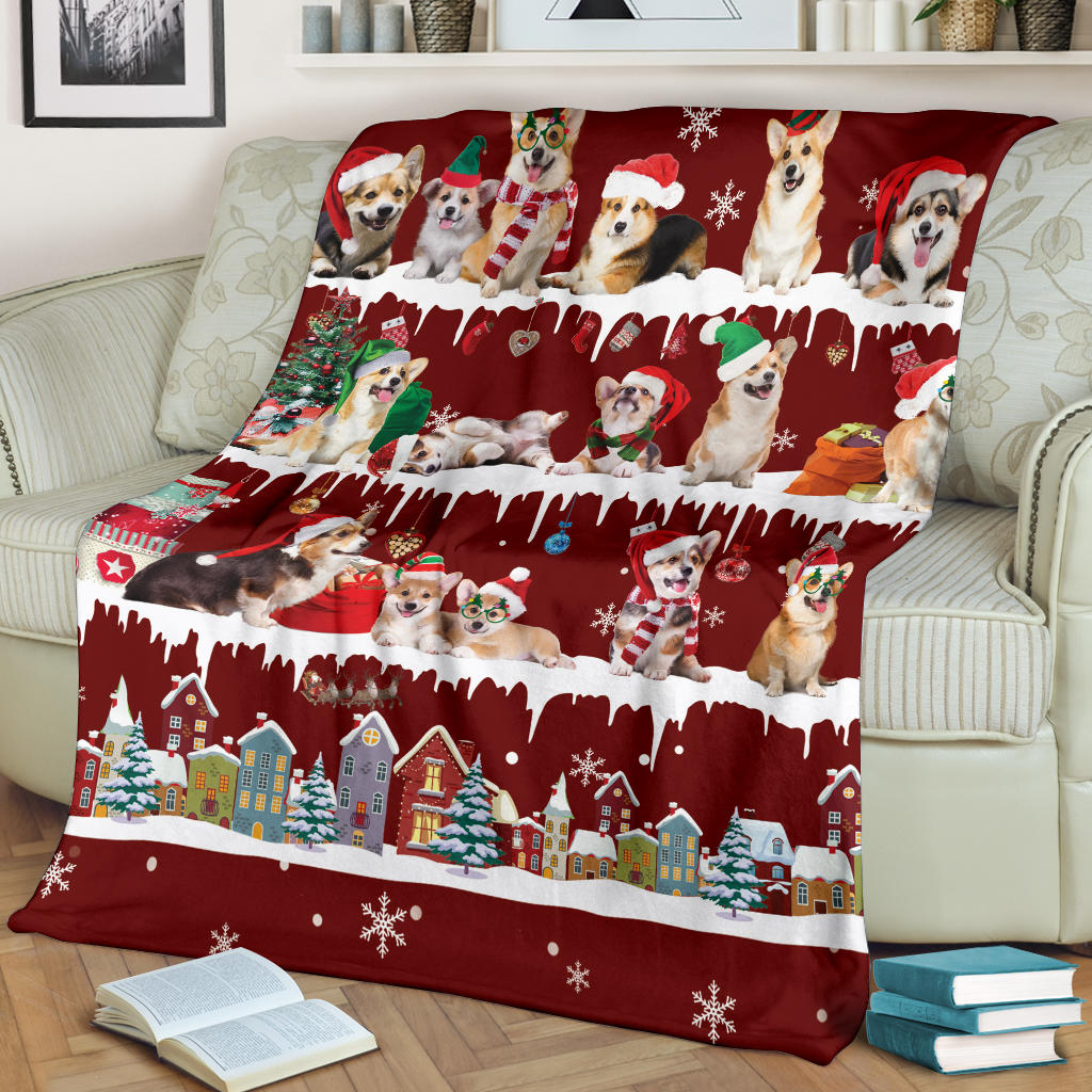 Welsh Corgi Snow Christmas Blanket