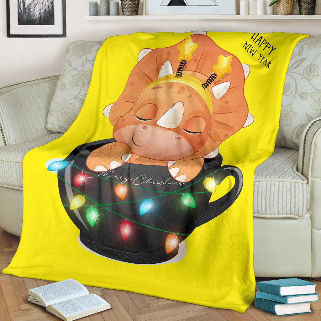 yellow dinosaur merry christmas and happy new year blanket - Top Content | POD Collection | Free Shipping