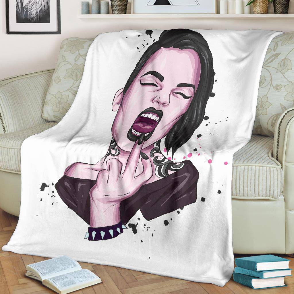 Premium Blanket Middle Finger Punk Girl Illustration - Top Content | POD Collection | Free Shipping