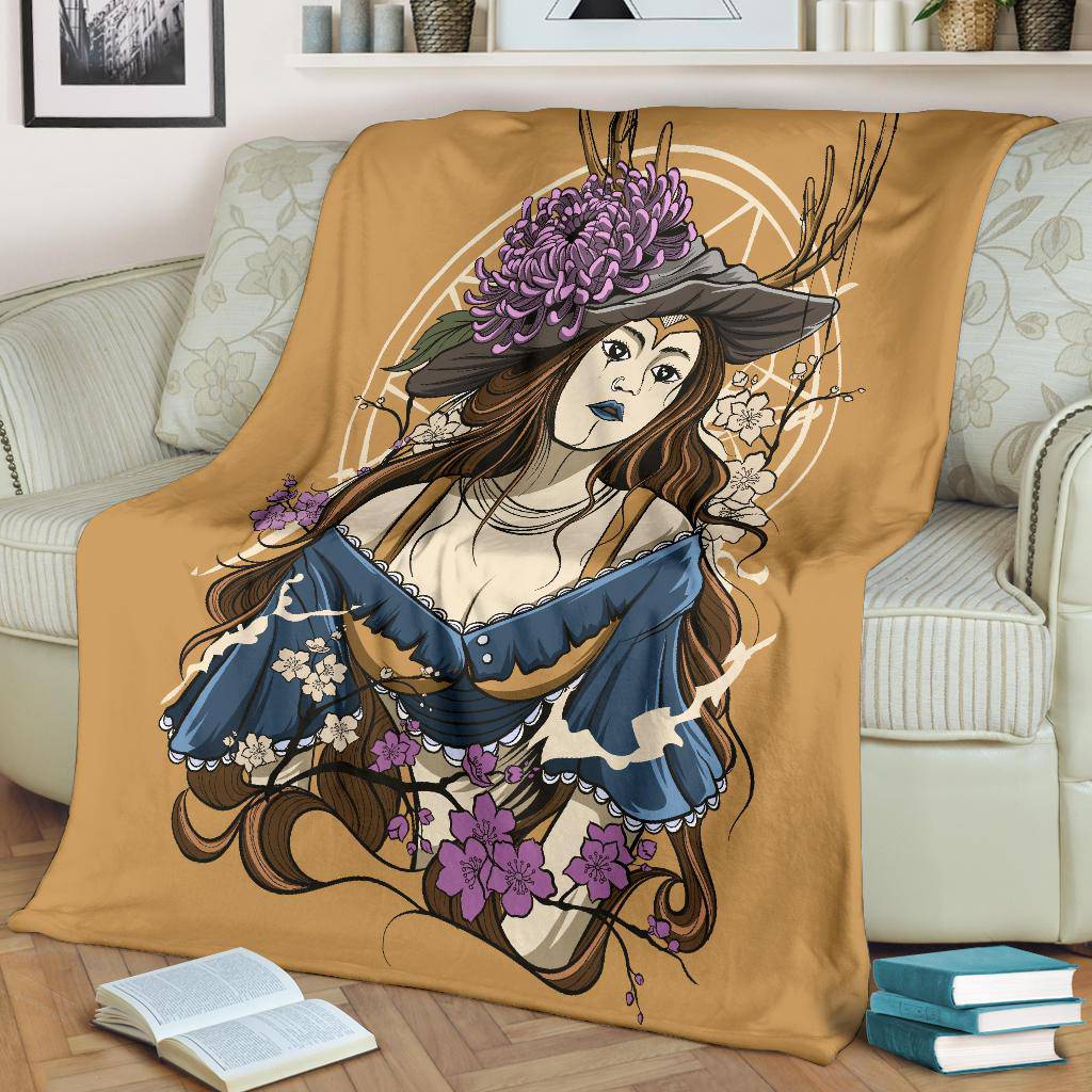 Vintage Women Premium Blanket, Beautiful Cartoon Drawing - Top Content | POD Collection | Free Shipping