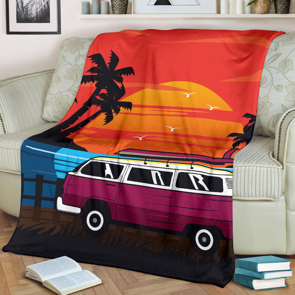 Sunset Adventure Car Cartoon Premium Blanket - Top Content | POD Collection | Free Shipping