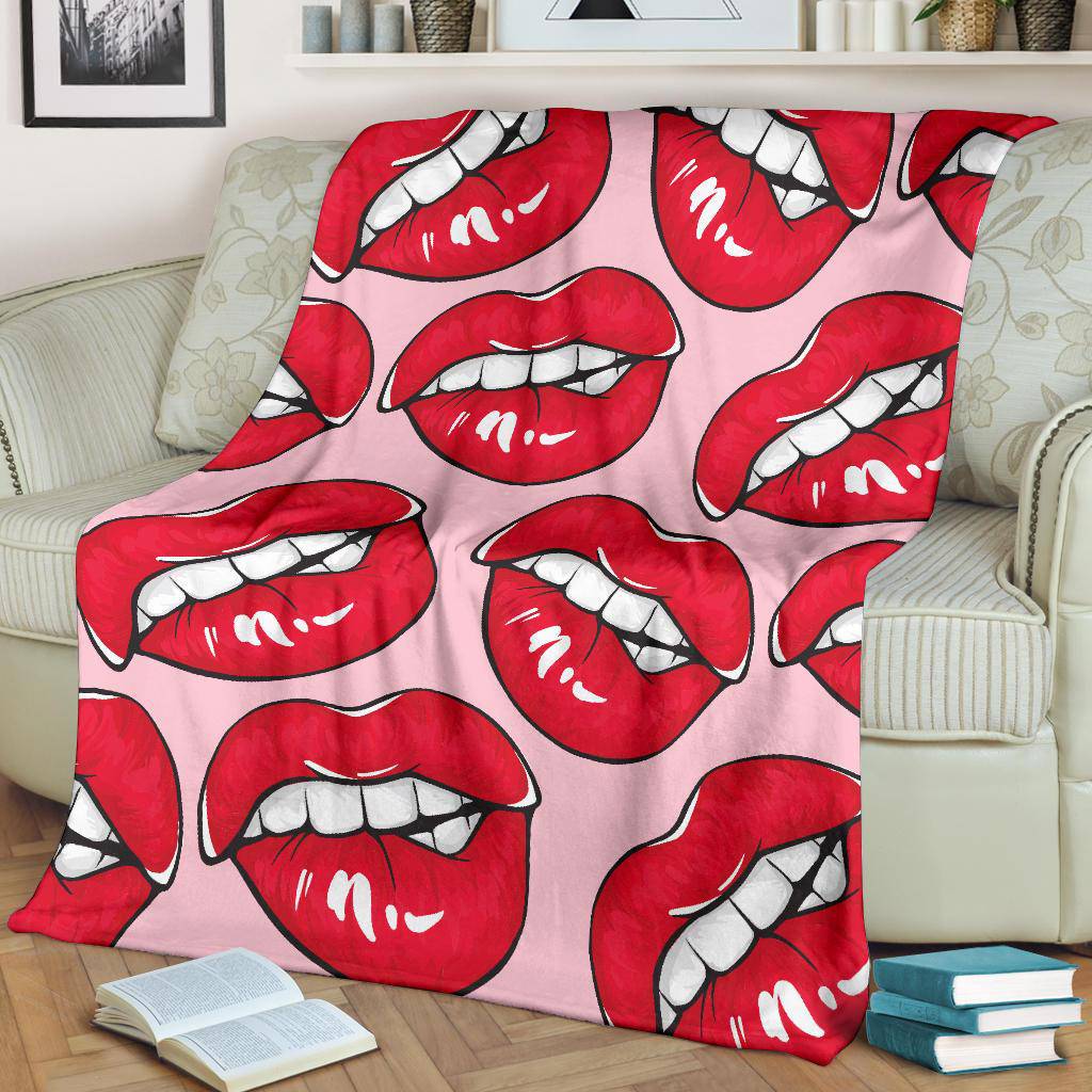 Sexy Red Lips Seamless Pattern Fashion Cartoon Premium Blanket - Top Content | POD Collection | Free Shipping