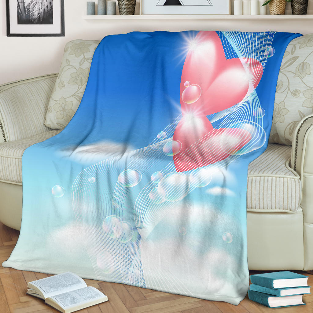 Pink Hearts With Bubbles Sky Blanket