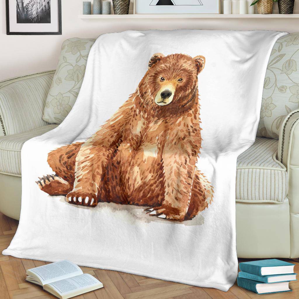 Watercolour Bear Painting Illustration, Cartoon Premium Blanket - Top Content | POD Collection | Free Shipping