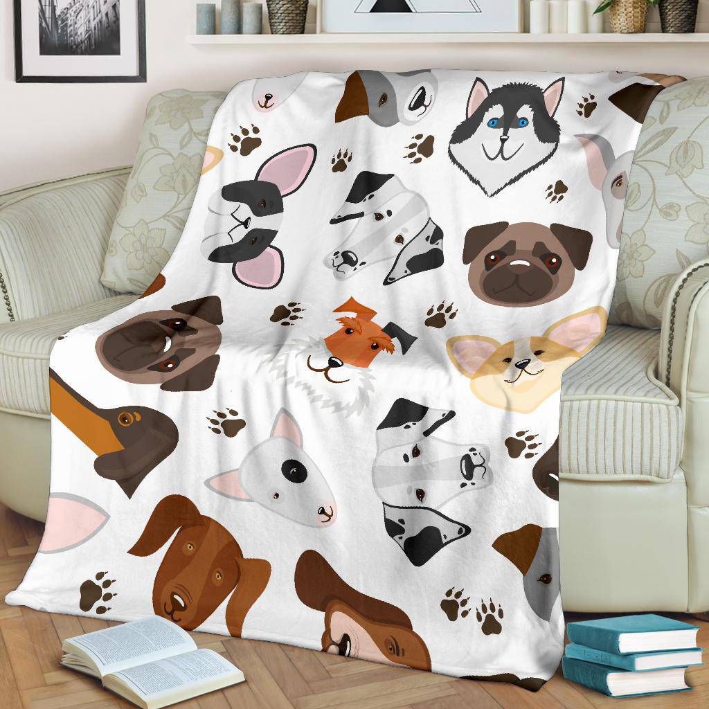 Cute Puppy Dog Mix Breed Heads Cartoon Background Premium Blanket - Top Content | POD Collection | Free Shipping